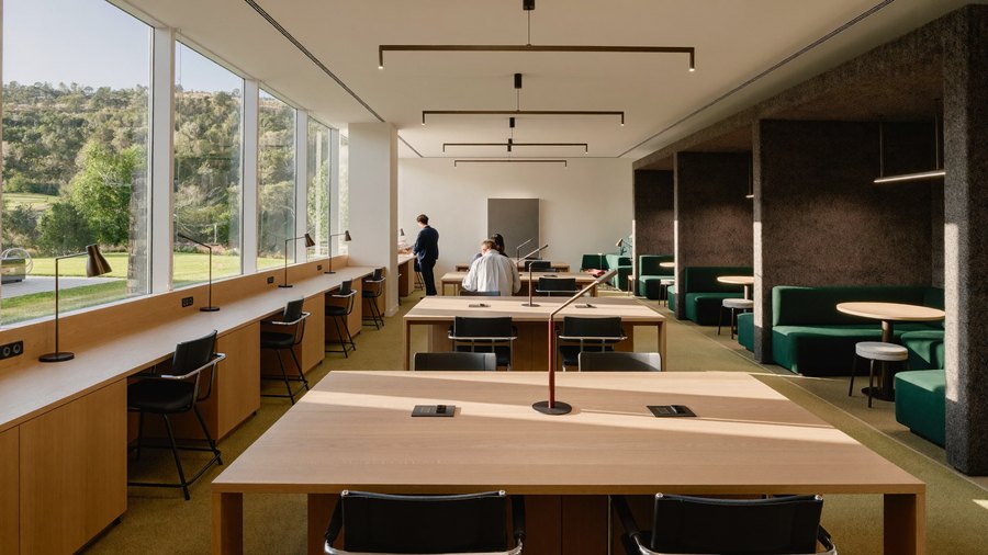 Study lounge with window-wall carrels