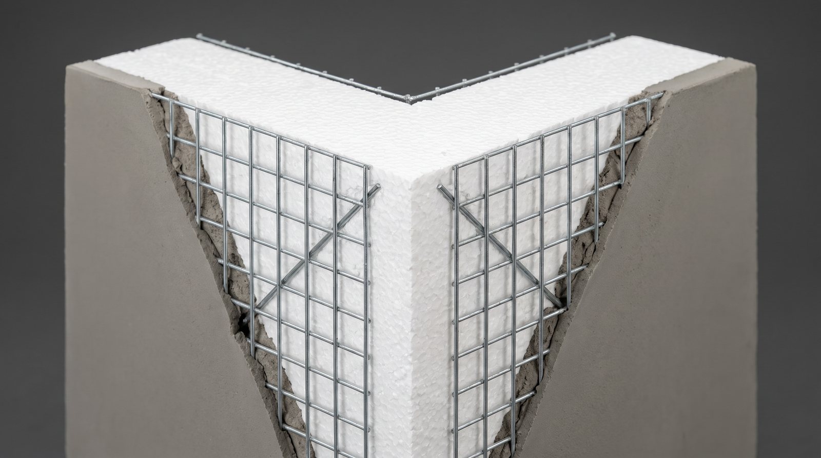 Corner detail with the folded mesh angle