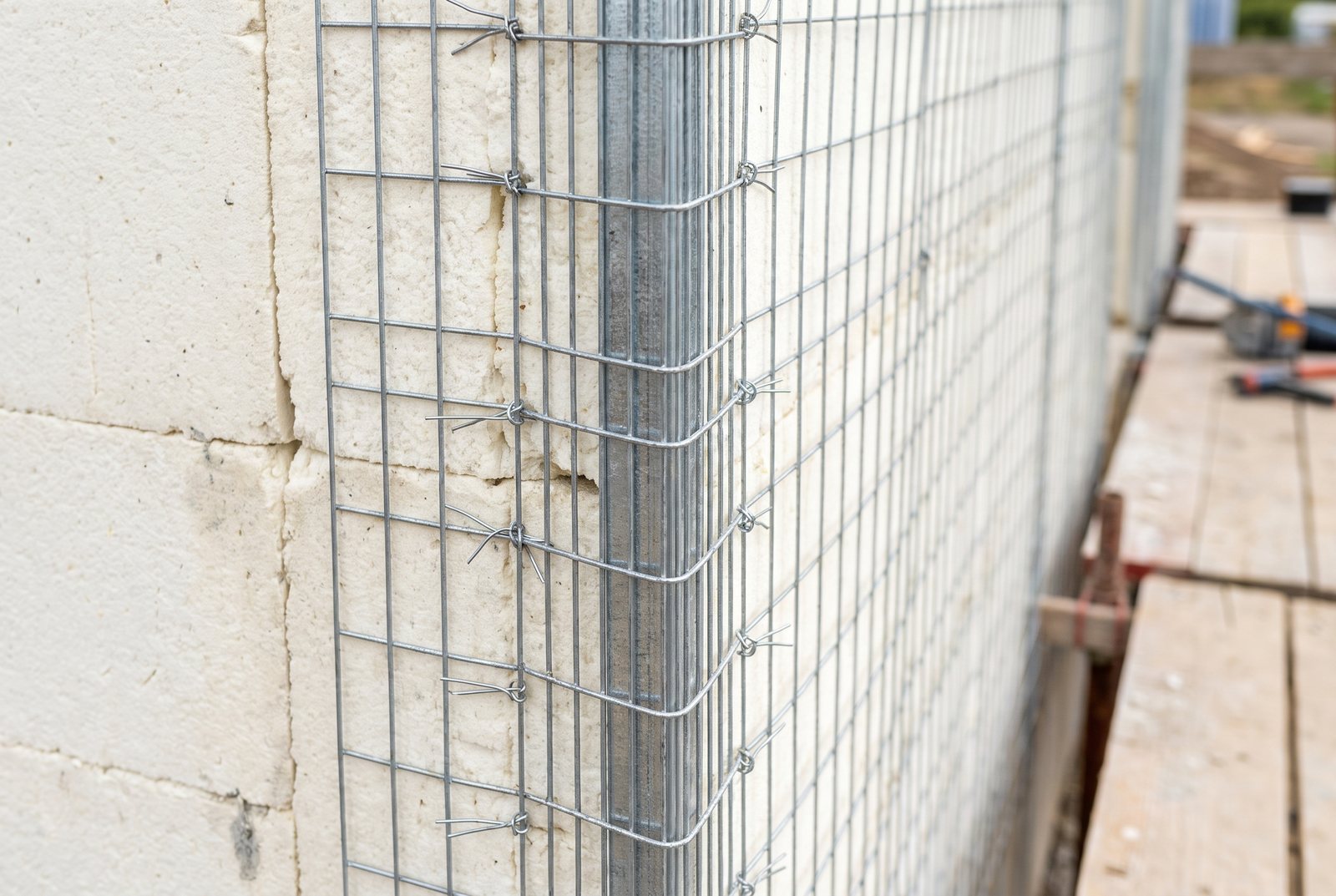 Splice mesh lapped over the joint between two panels
