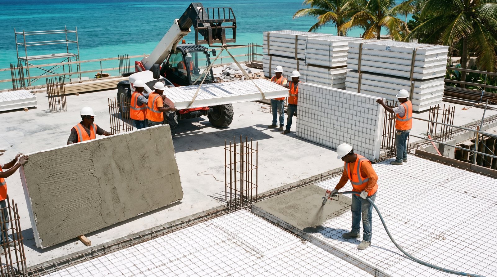 Panels being unloaded onto the slab