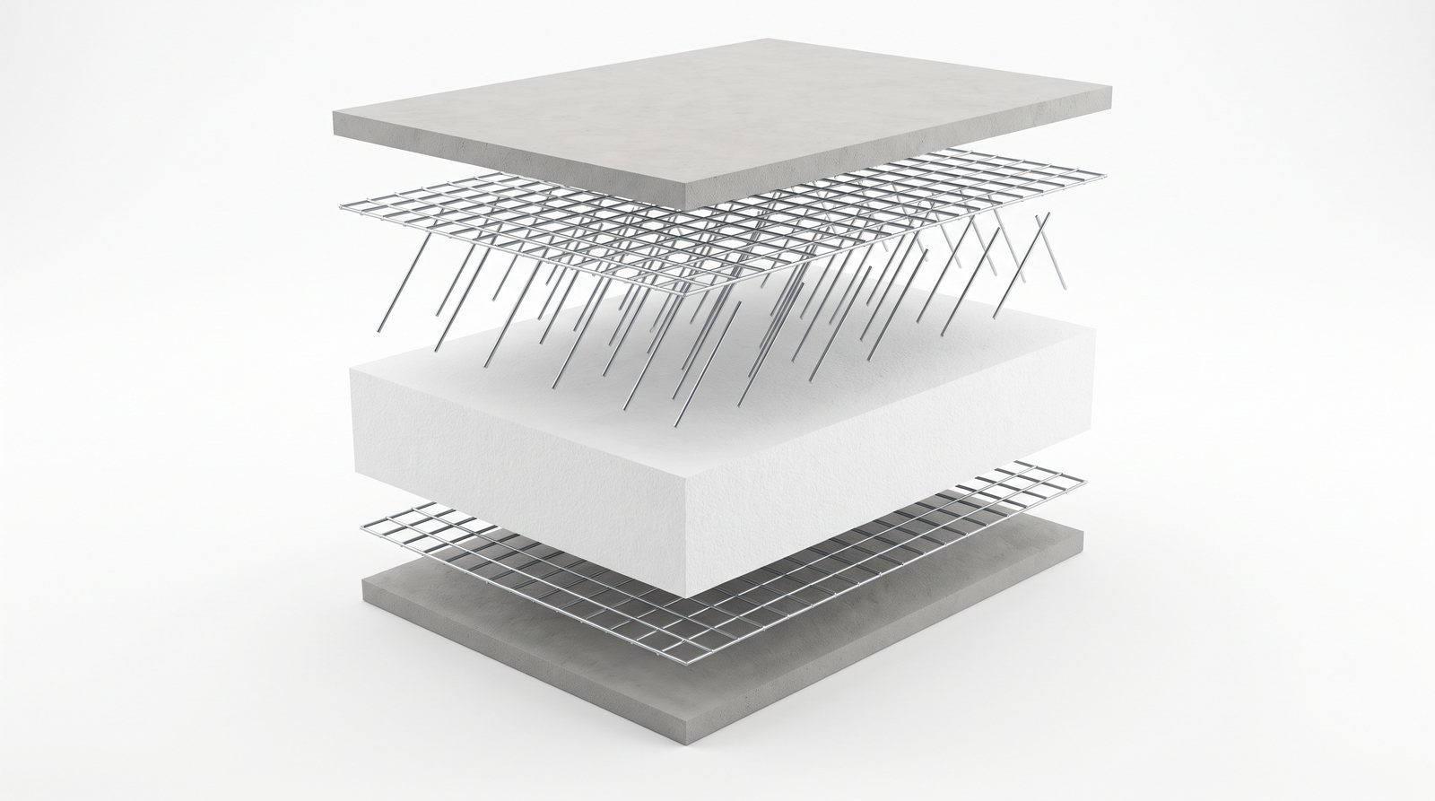 The panel separated into its layers: mesh, polystyrene core, mesh