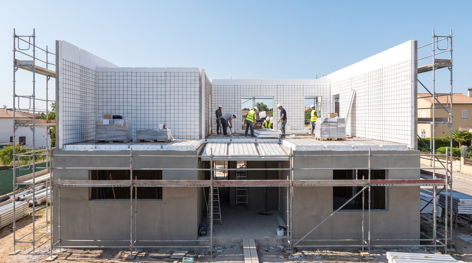 Erected panel walls braced on site